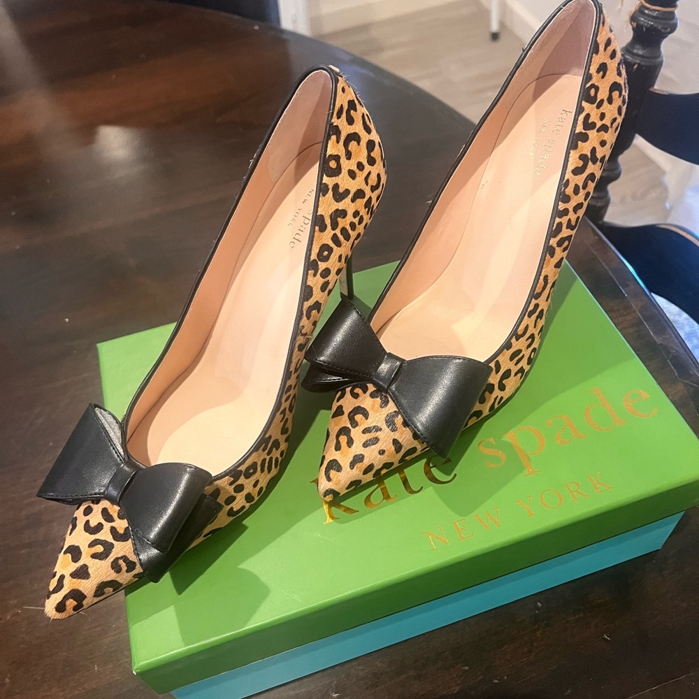 Kate Spade Leopard Print Heels with Black Bow